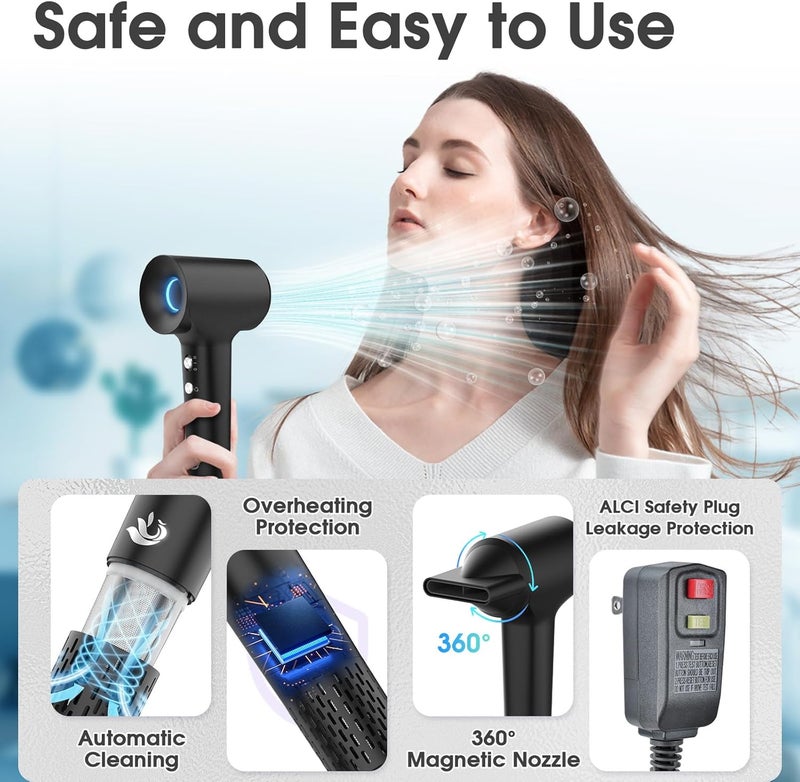 KARFUN Hair Dryer, 110000 RPM High-Speed Brushless Motor Fast Drying Blow Dryer, 57dB Low Noise Hair Dryer for Home or Travel, 3 Temps & 2 Speeds (Black) - Image 4